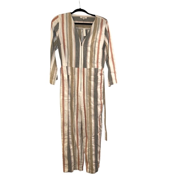 Madewell NWT Striped V-neck Jumpsuit in Gray, White, and Tan - Picture 2 of 4